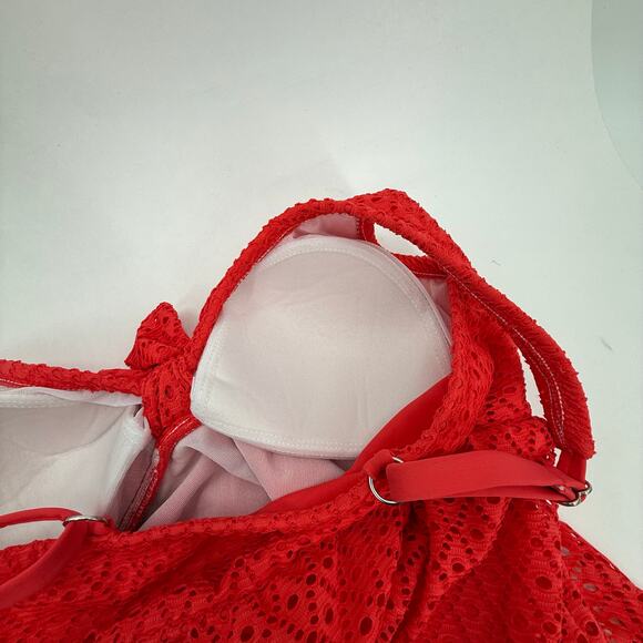 Swim Solutions Swim Dress Size 12 Bow Front Tummy Control Swimsuit Orange NWT - Picture 10 of 16